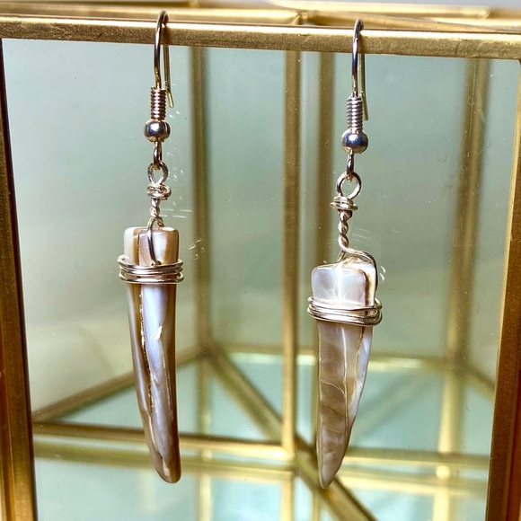 Handmade Dangle Earrings - Wire Wrapped Shell - Picture 3 of 3